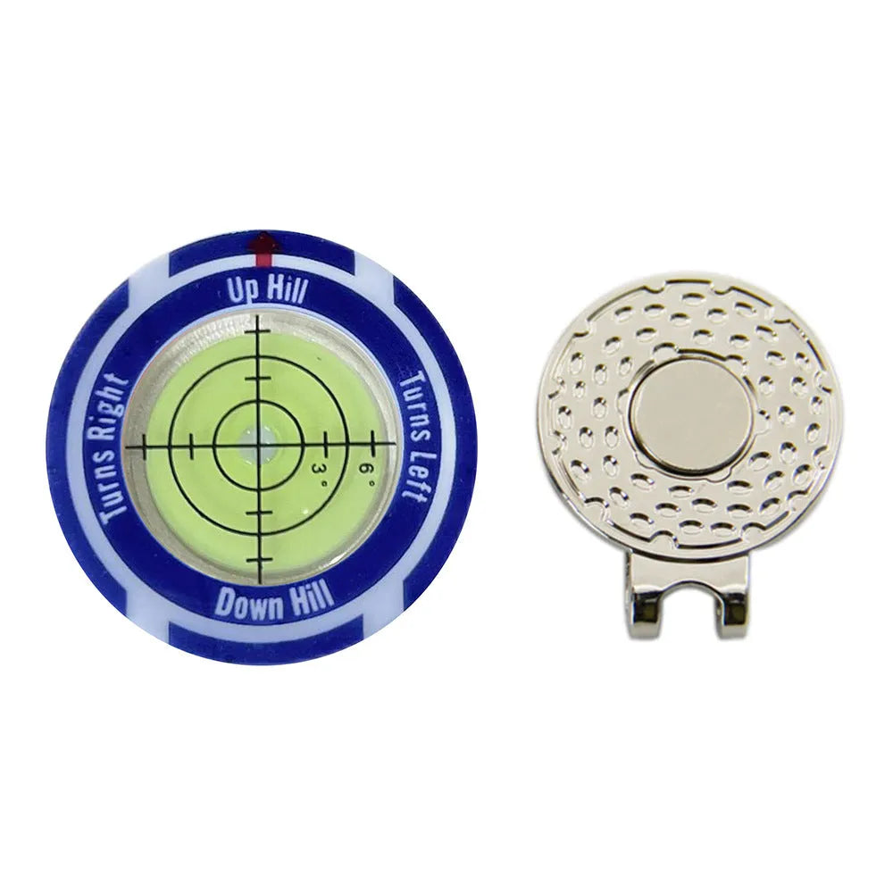 Golf level hat clip measurement device with green position markers for score tracking