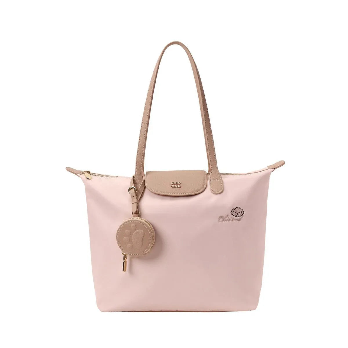 Oxford cloth tote shoulder bag in pink colour with sandwich pocket design and crossbody strap