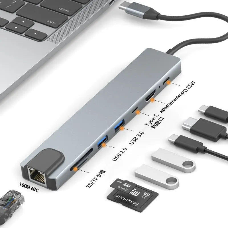 Type-C 7-in-1 expansion dock with HDMI port, USB 3.0 ports, and a 15cm black connecting cable.
