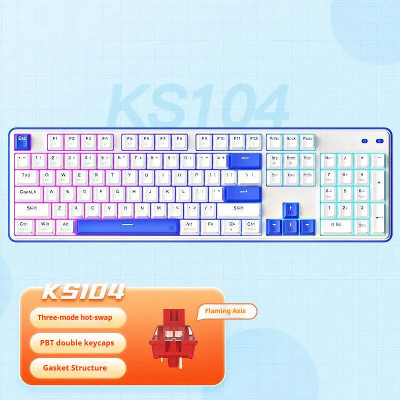 Three-mode mechanical gaming keyboard with RGB lighting in black and white colour scheme