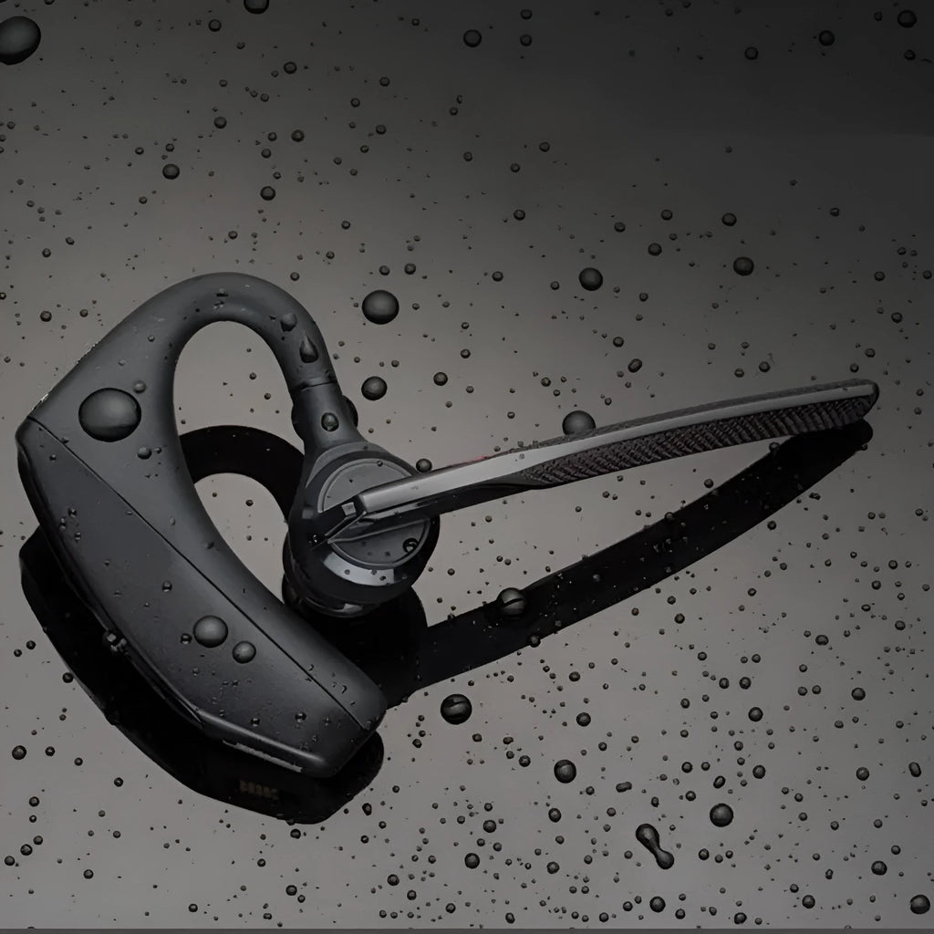 Black plastic Bluetooth sports headphones with USB charging port and battery display