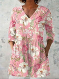 Women's retro slim fit printed long-sleeved top in polyester fabric with digital printing design