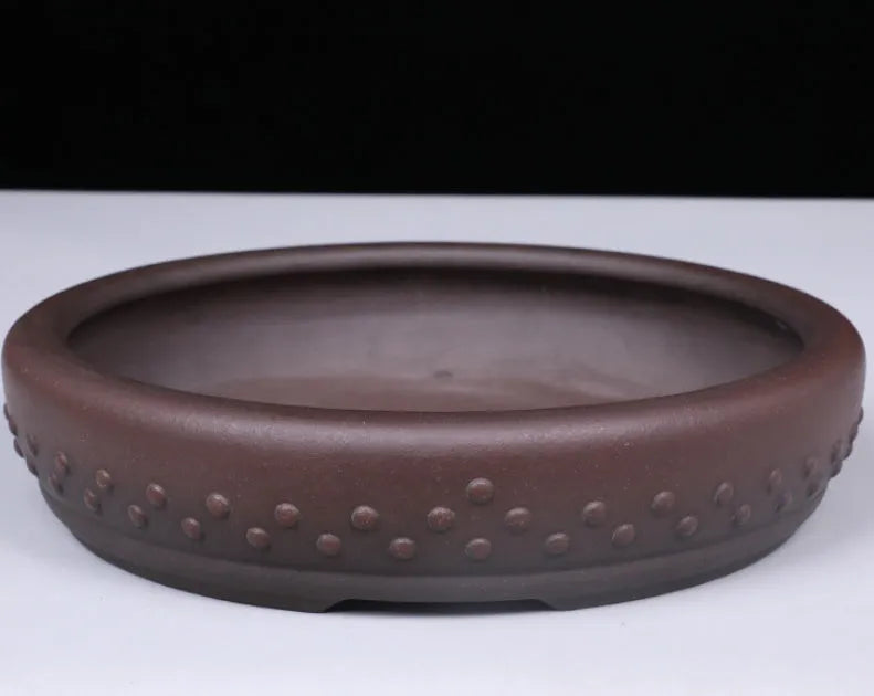 Large round mouth classical handmade purple clay flowerpot with breathable ceramic construction for desktop or floor use