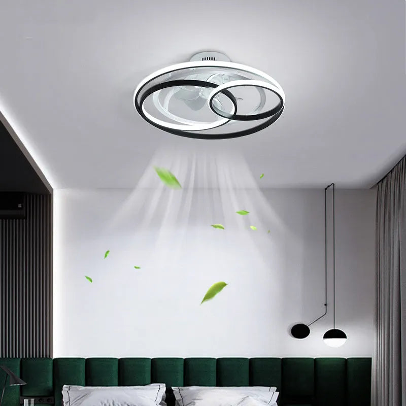 48cm Nordic style ceiling fan light with metal blades and acrylic lampshade in black finish