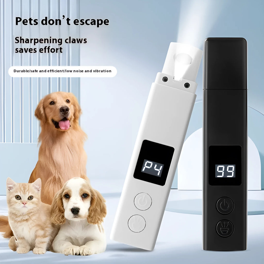 Pet electric nail grinder with dust cover and light for dogs, black ABS body, 150x30mm