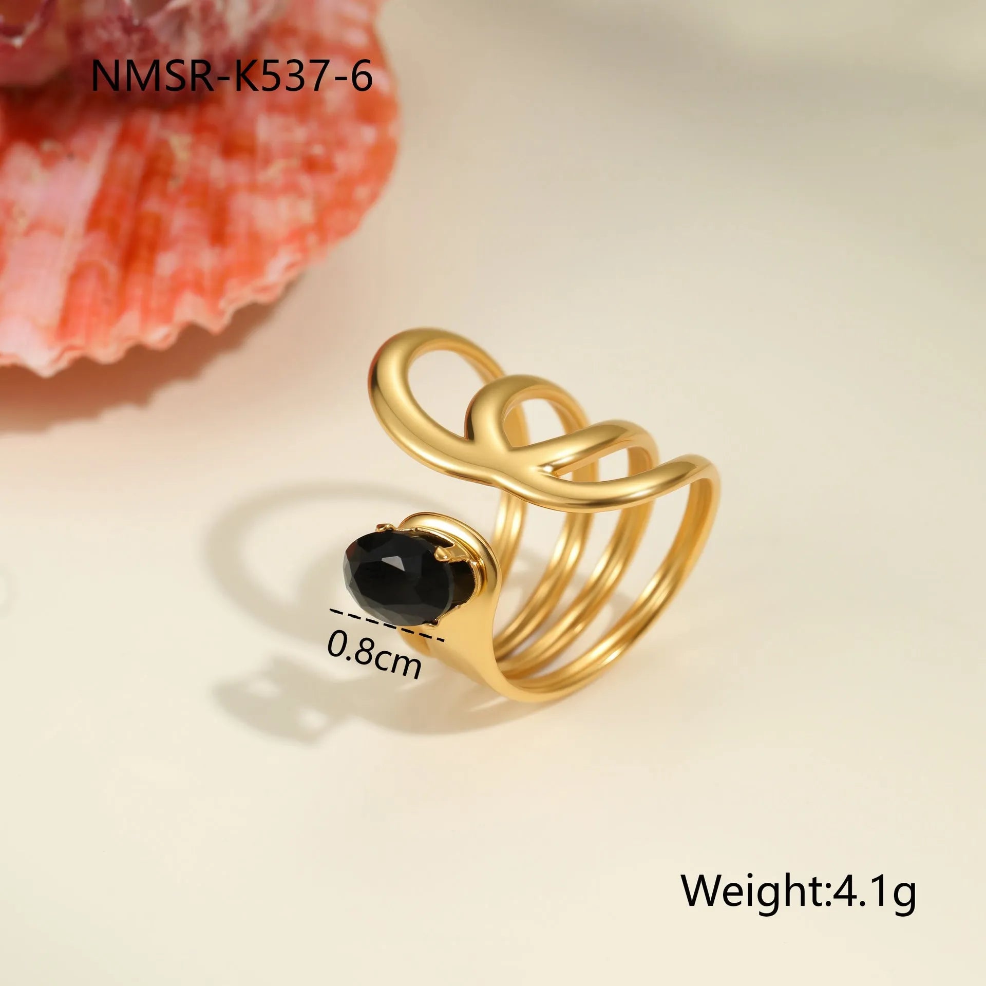 Open mouth adjustable titanium steel ring with geometric design and inlaid zircon details