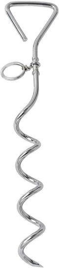 Heavy duty silver spiral dog tie out stake anchor for secure outdoor tethering