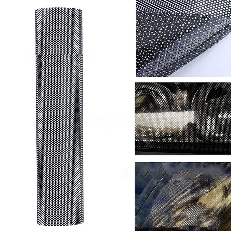 Perforated automotive colour changing film roll with mesh pattern measuring 30cm wide