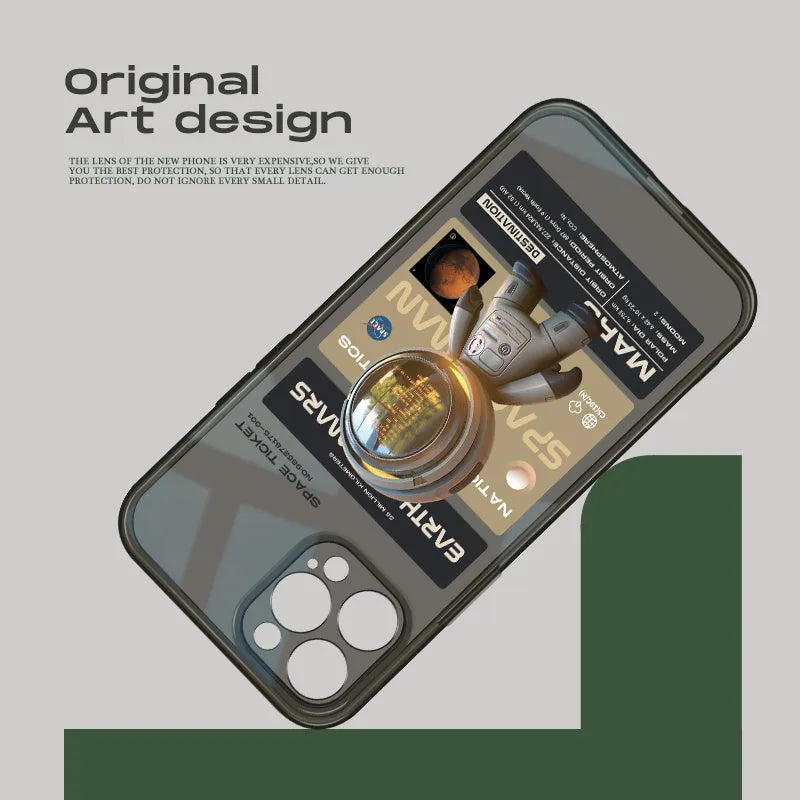 Black soft TPU mobile phone case with Mars Ticket graphic design for Apple iPhone