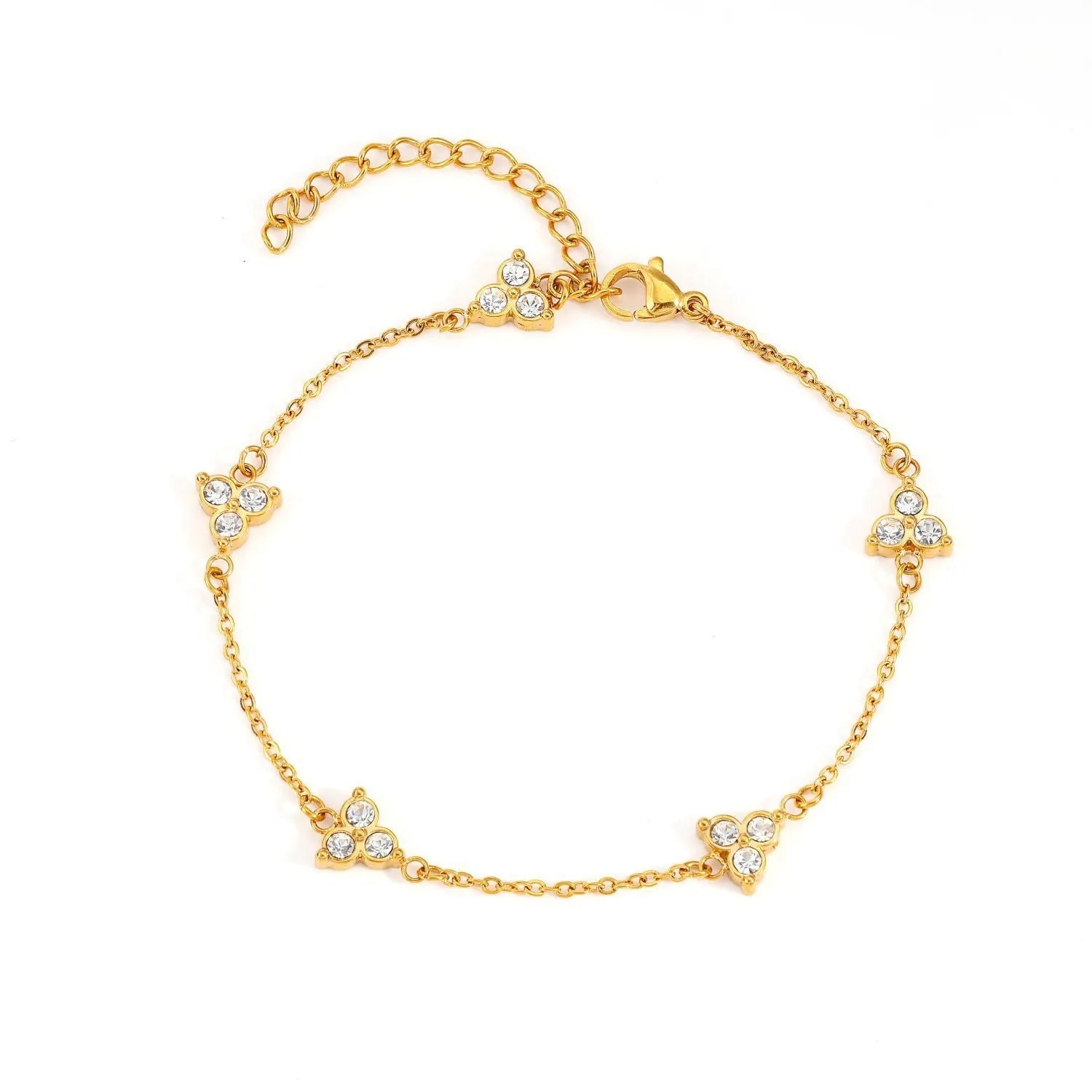 Women's stainless steel geometric bracelet with triangle elements and coloured stone settings