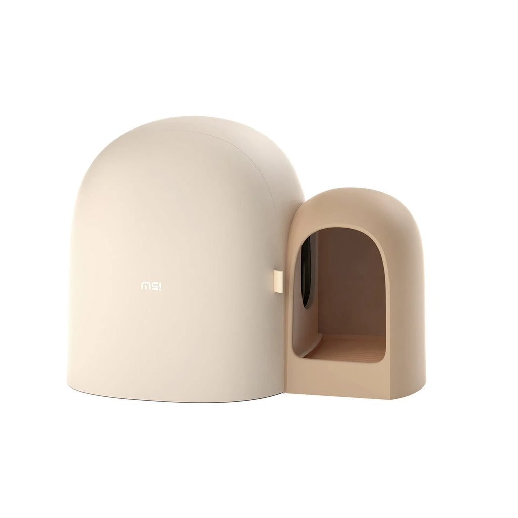 Fully enclosed oversized cat litter box in choice of Aurora White, Milk Tea, or Moss Green colours.