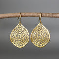 Gold retro leaf hollow pendant drop earrings with openwork vintage design