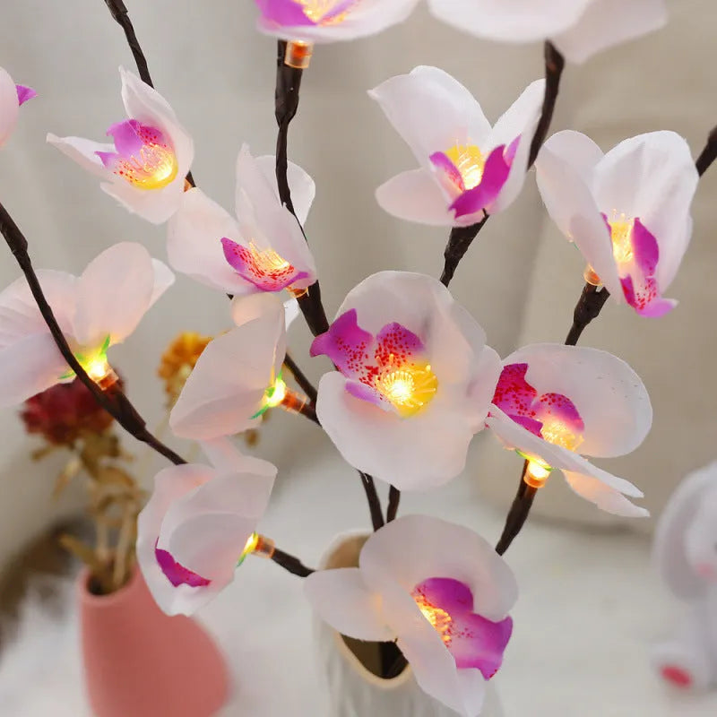 Pink LED phalaenopsis orchid branch decorative light measuring 65cm with battery operation