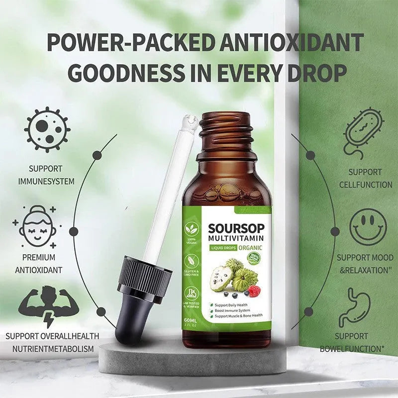 60ml bottle of Annona Prickly Fruit and Lychee flavoured edible drops with a dropper top.
