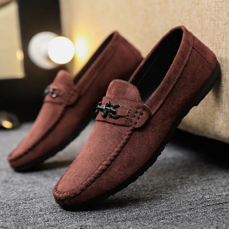 Men's black waterproof slip-on loafers with round toe and rubber sole