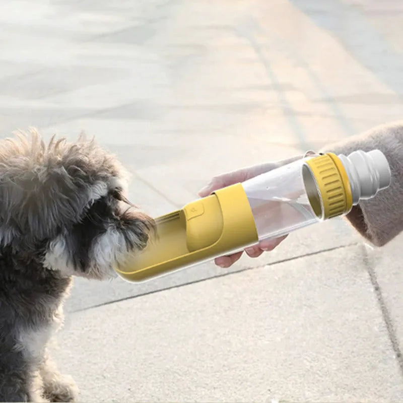 Portable dog water bottle with built-in bowl for travel and walks