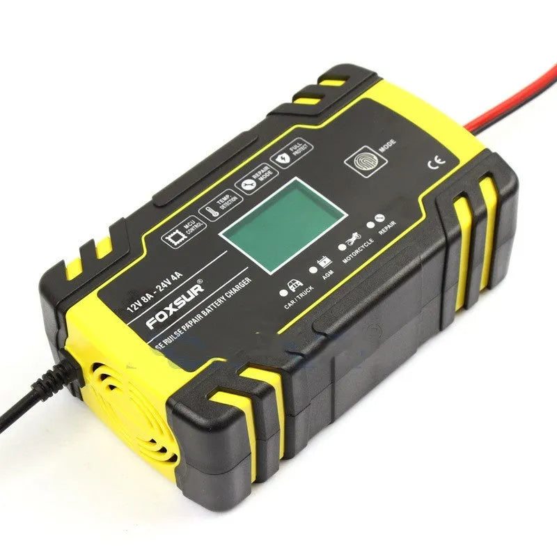 Motorcycle and car battery charger with screen display for 12V 24V lead-acid batteries