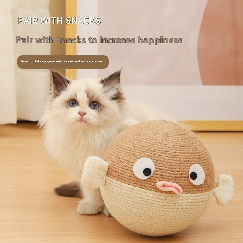 Puffer leakage food feeder toy for cats and dogs, 15cm cubed sisal hemp puzzle