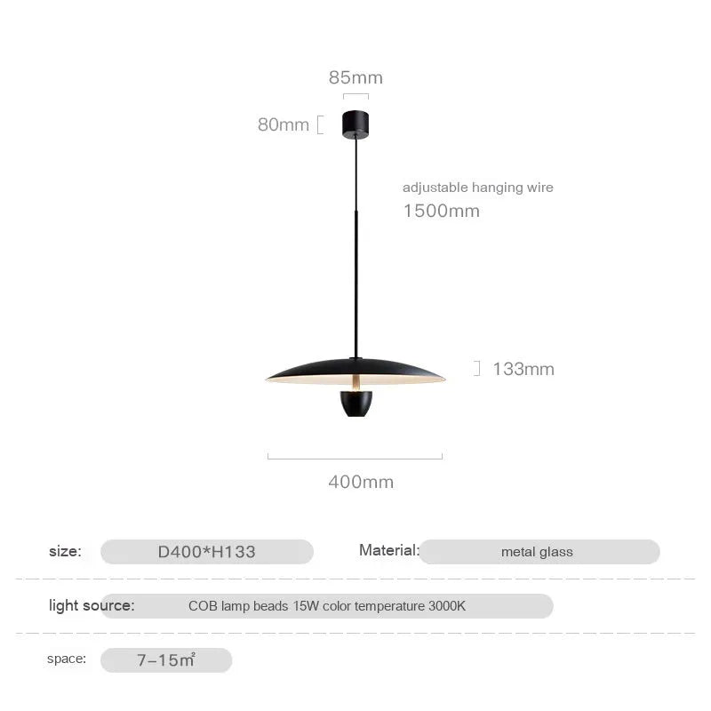 Black modern minimalist chandelier with 400mm size and warm light