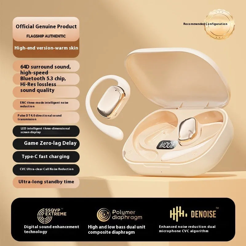 Wireless ear-mounted headphones with digital display screen in three colours