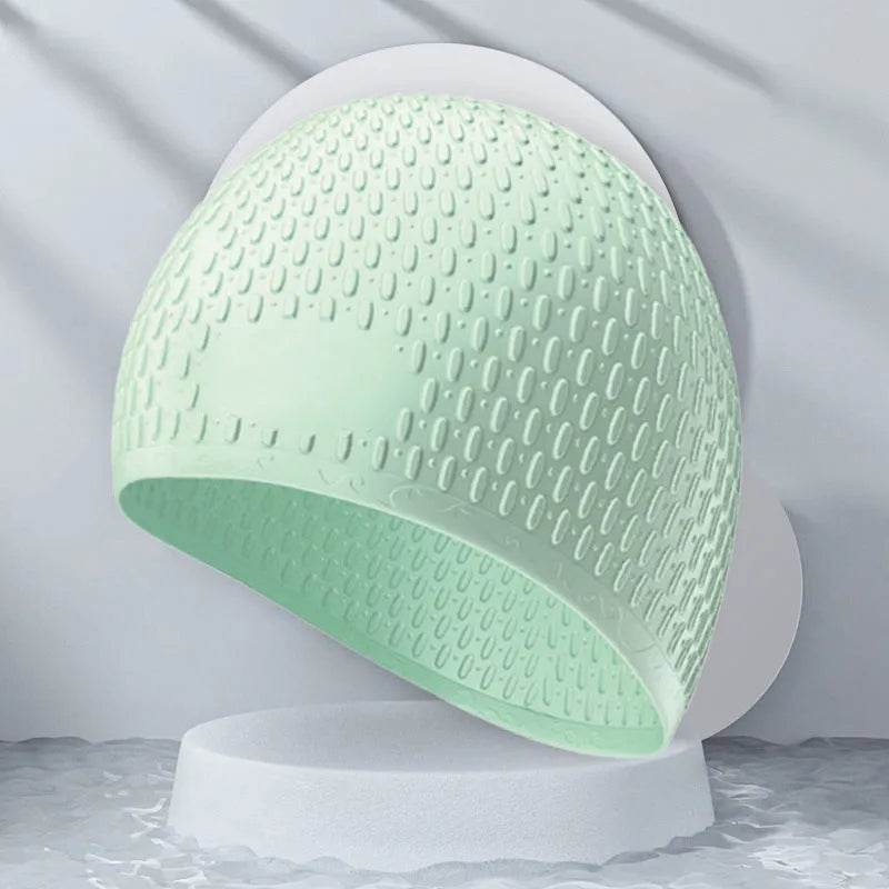 Fashion silicone water drop swimming cap for adults in multiple colour options including Tiffany Blue and Matcha Green