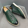 Men's fashion embossed handmade shoes in black showing front tie closure and textured upper pattern