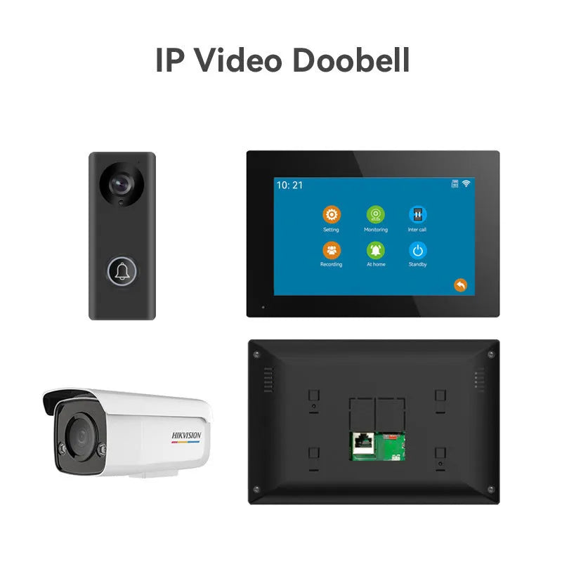 Wireless network video intercom doorbell system with colour HD camera and 10-inch display monitor