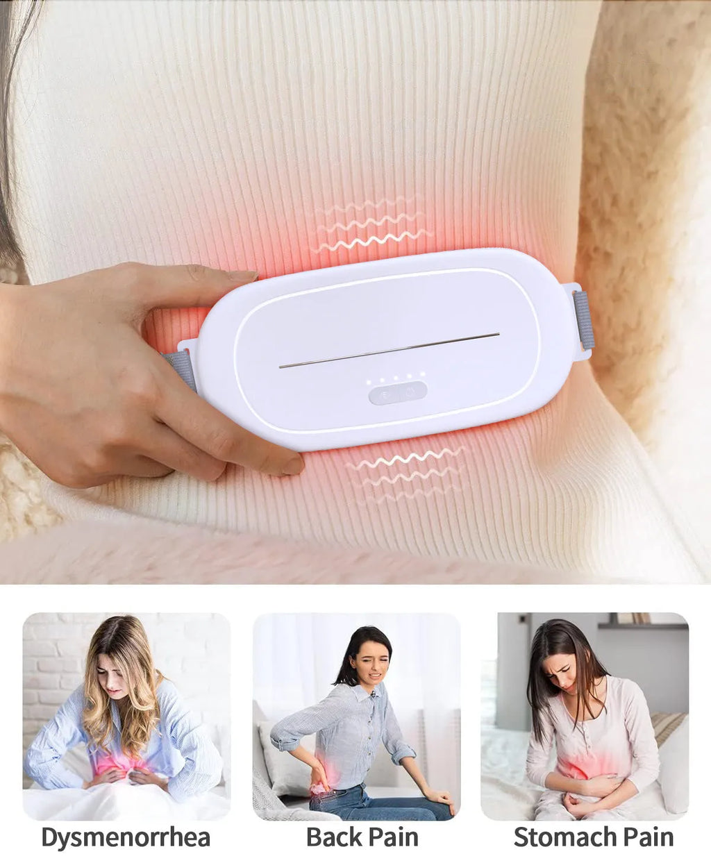 White silicone uterine warming device with USB connection cable and adjustable temperature control