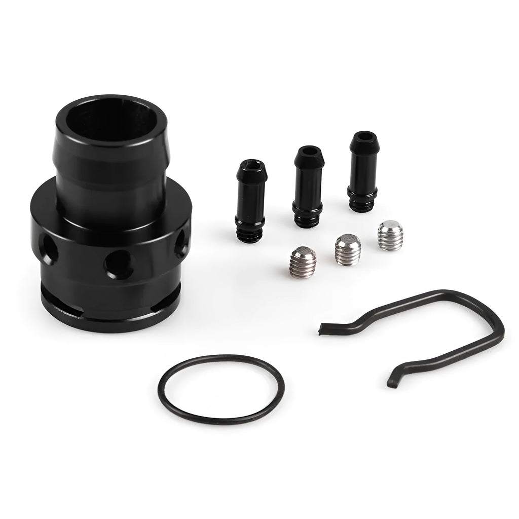 Black and titanium aluminium vacuum adapter tee for second generation engine vacuum systems