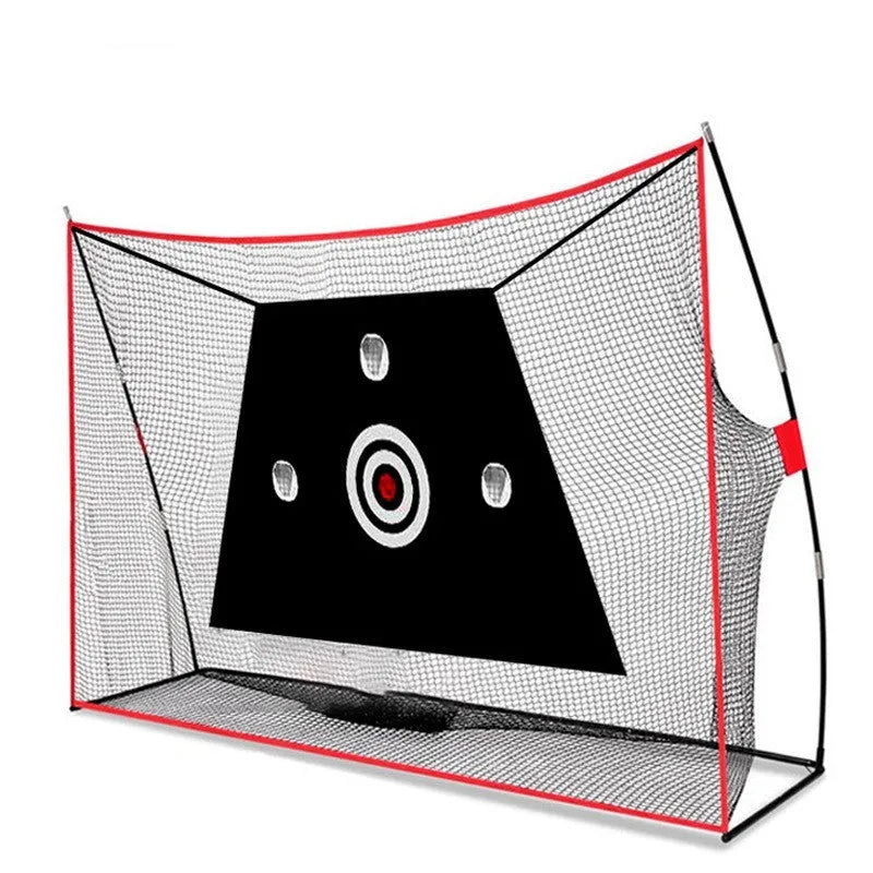 Golf wedge training net set with cross net, straw mat, practice balls and setup accessories