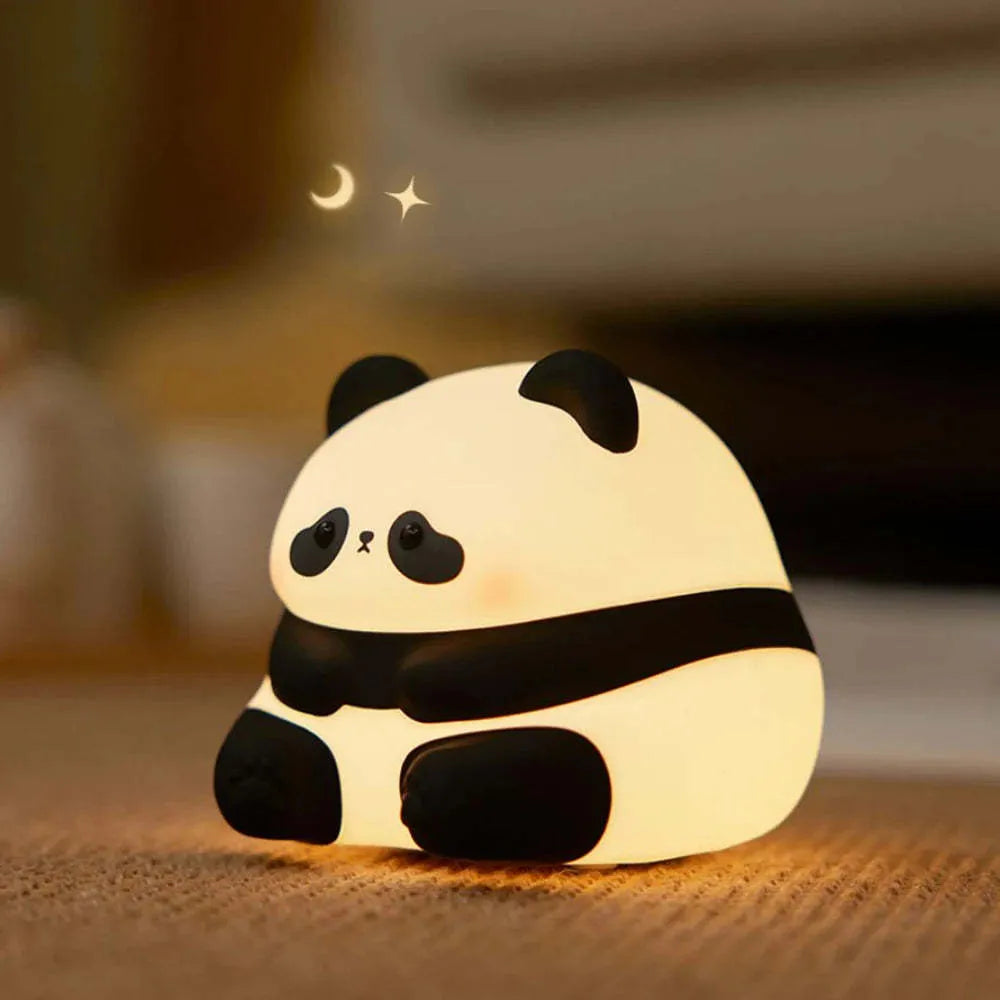 Rechargeable panda-shaped night light with warm white LED illumination and silicone construction