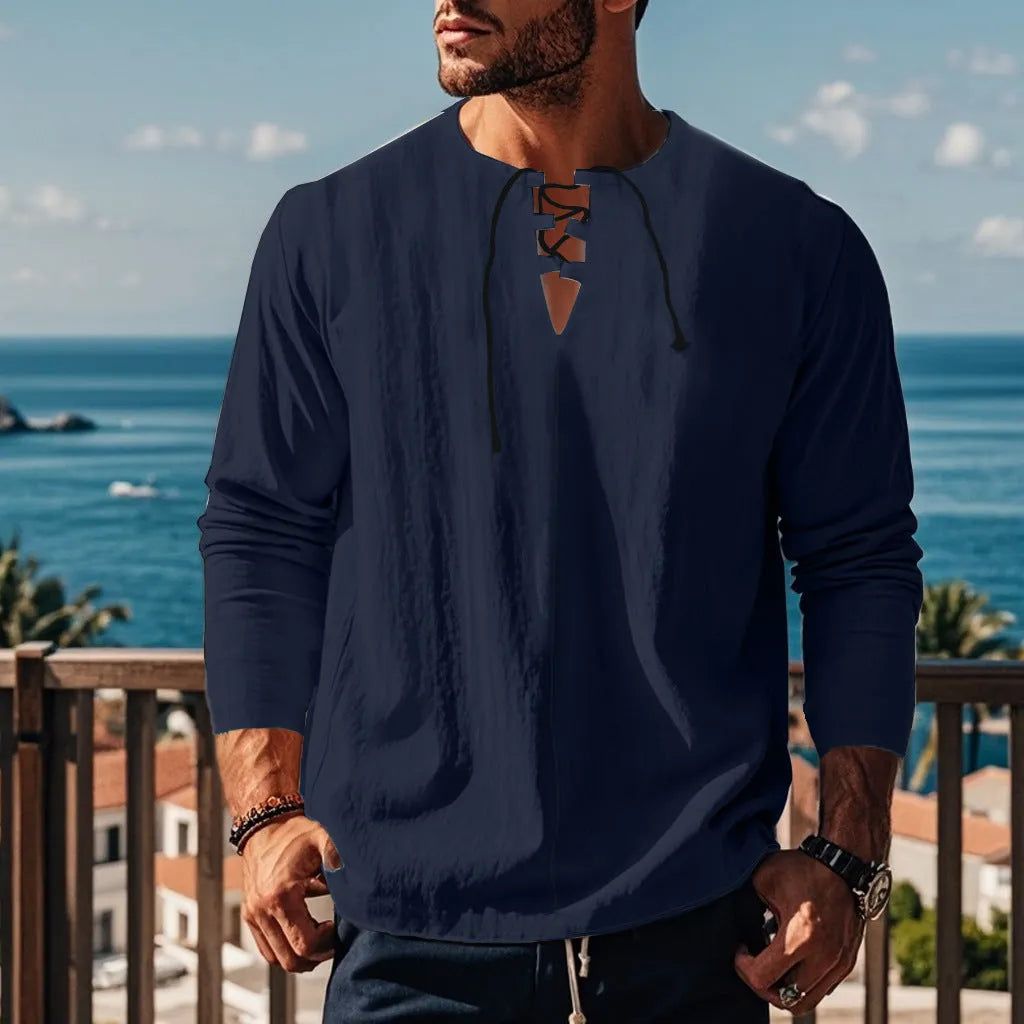 Cotton blend casual pullover shirt in solid colour with loose fit for leisure wear