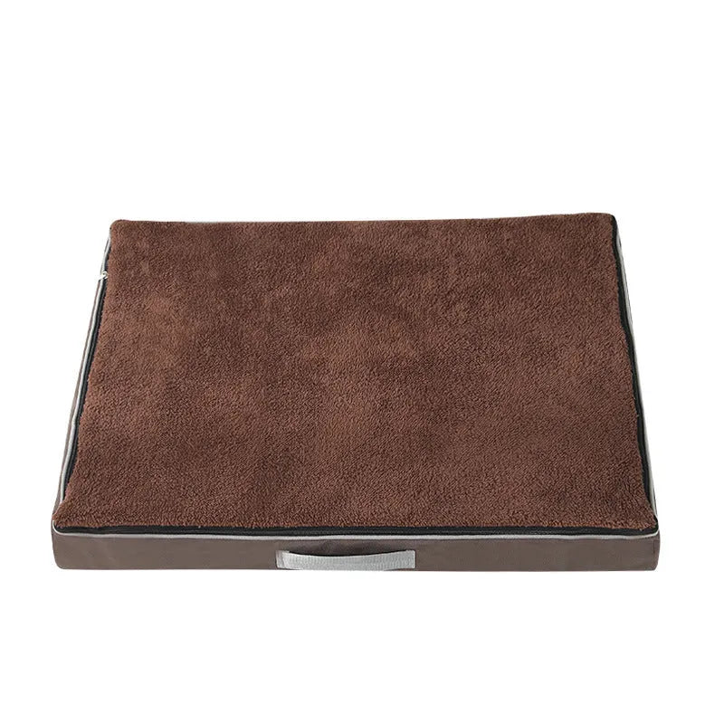 Removable washable memory sponge dog mat in brown, showing soft texture and size.