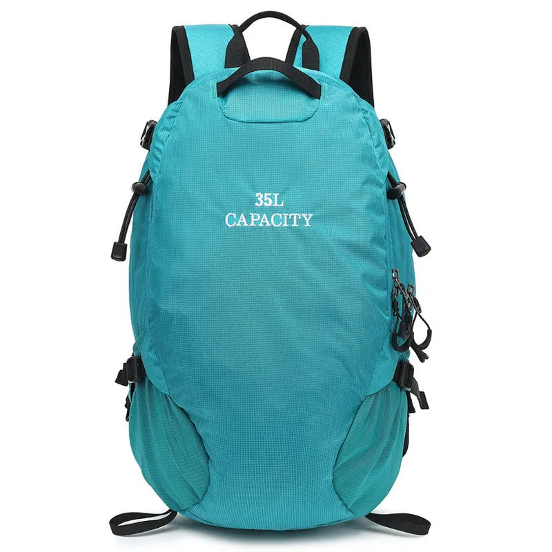 Outdoor multifunctional waterproof hiking backpack in black with Oxford cloth and folding design