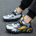 Child's platform sports shoes in dark blue mesh with non-slip sole and Velcro fastening