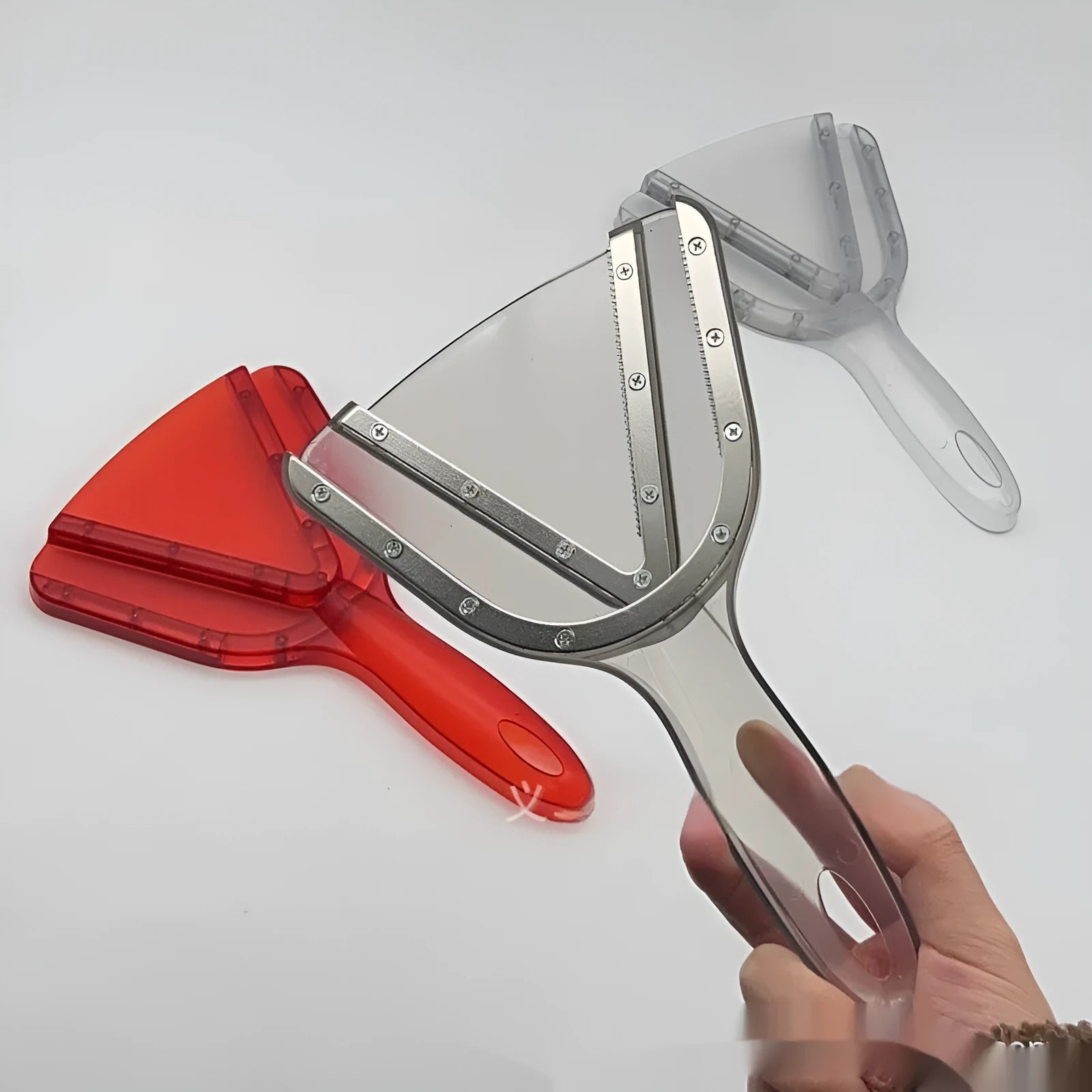 Telescopic bottle opener with adjustable arms and non-slip ABS grip in red colour