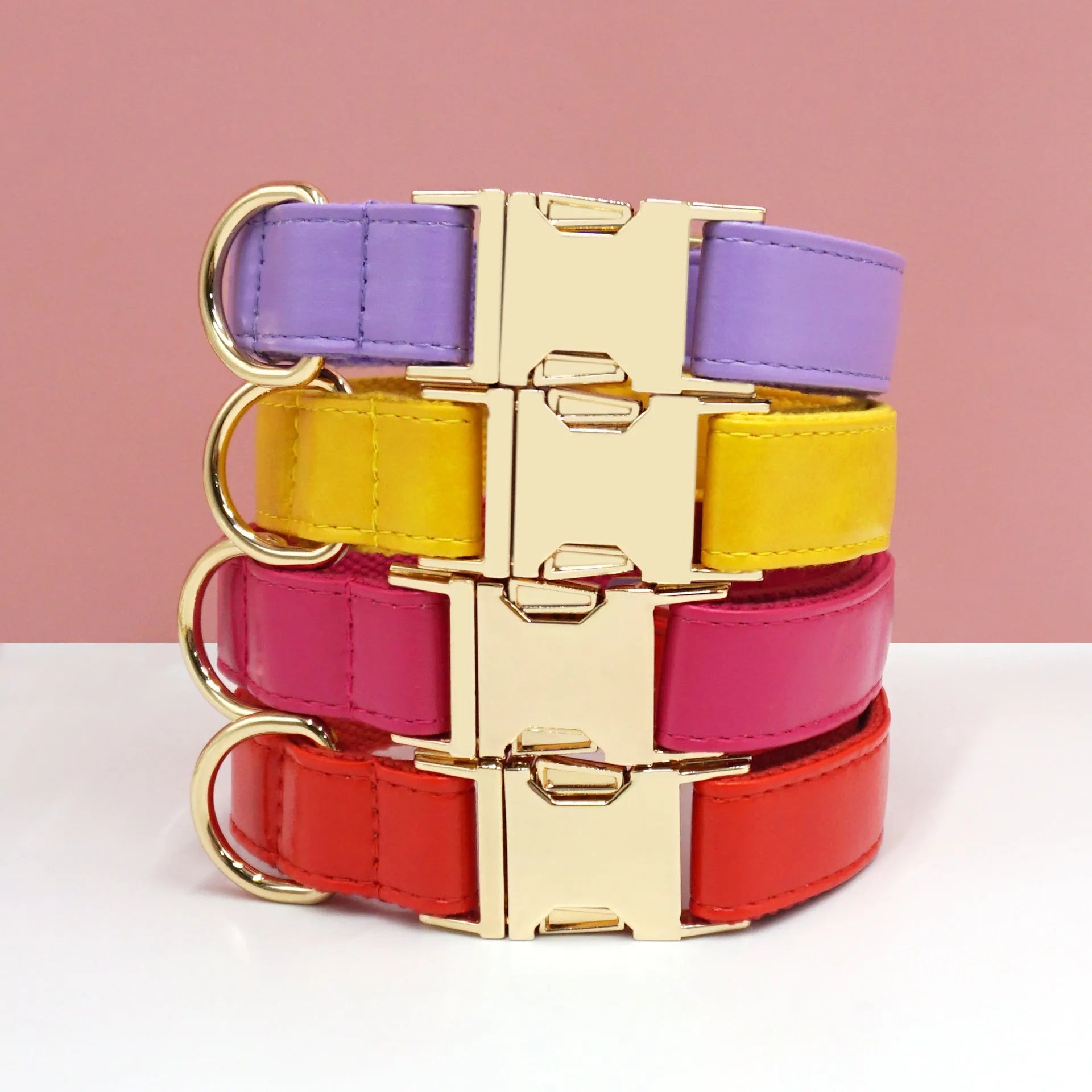Simple colour blocking velvet leather dog collar in caramel colour with size tag