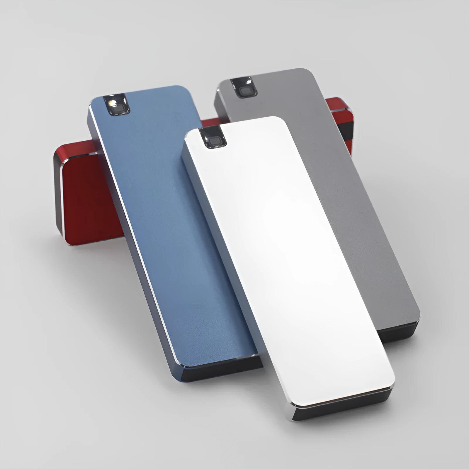 Portable solid state drive with metal shell showing USB 3.1 interface in multiple colour options
