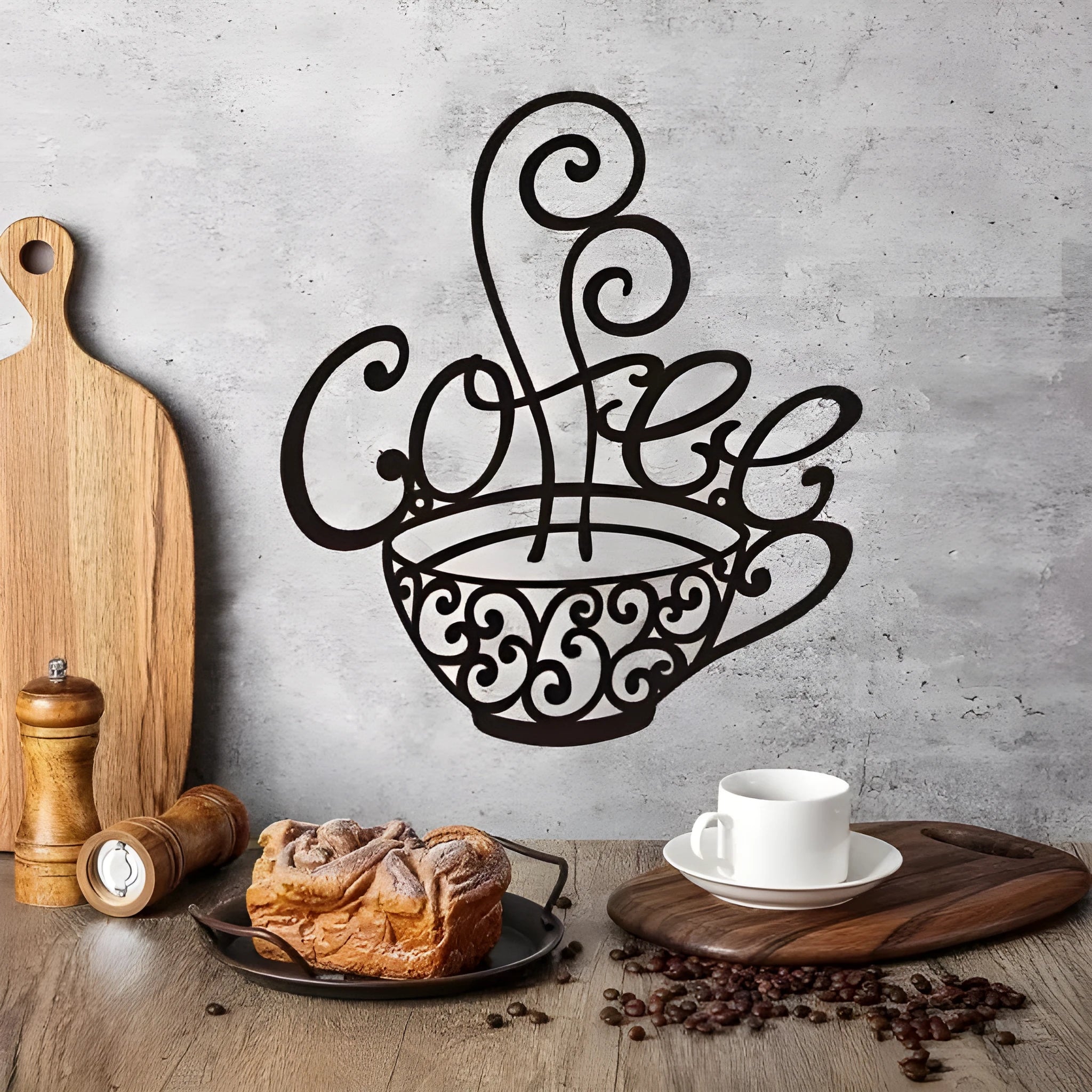 Black wrought iron English letters silhouette wall decoration 26x28cm