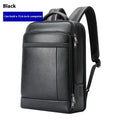 Black genuine leather business backpack with USB port and curved shoulder straps
