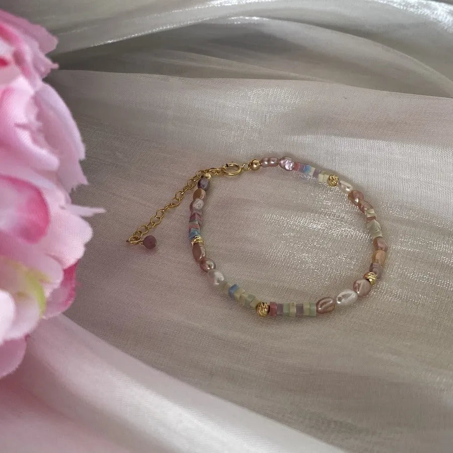 Women's natural pearl bracelet and necklace set with 14K gold gilded purple silver finish