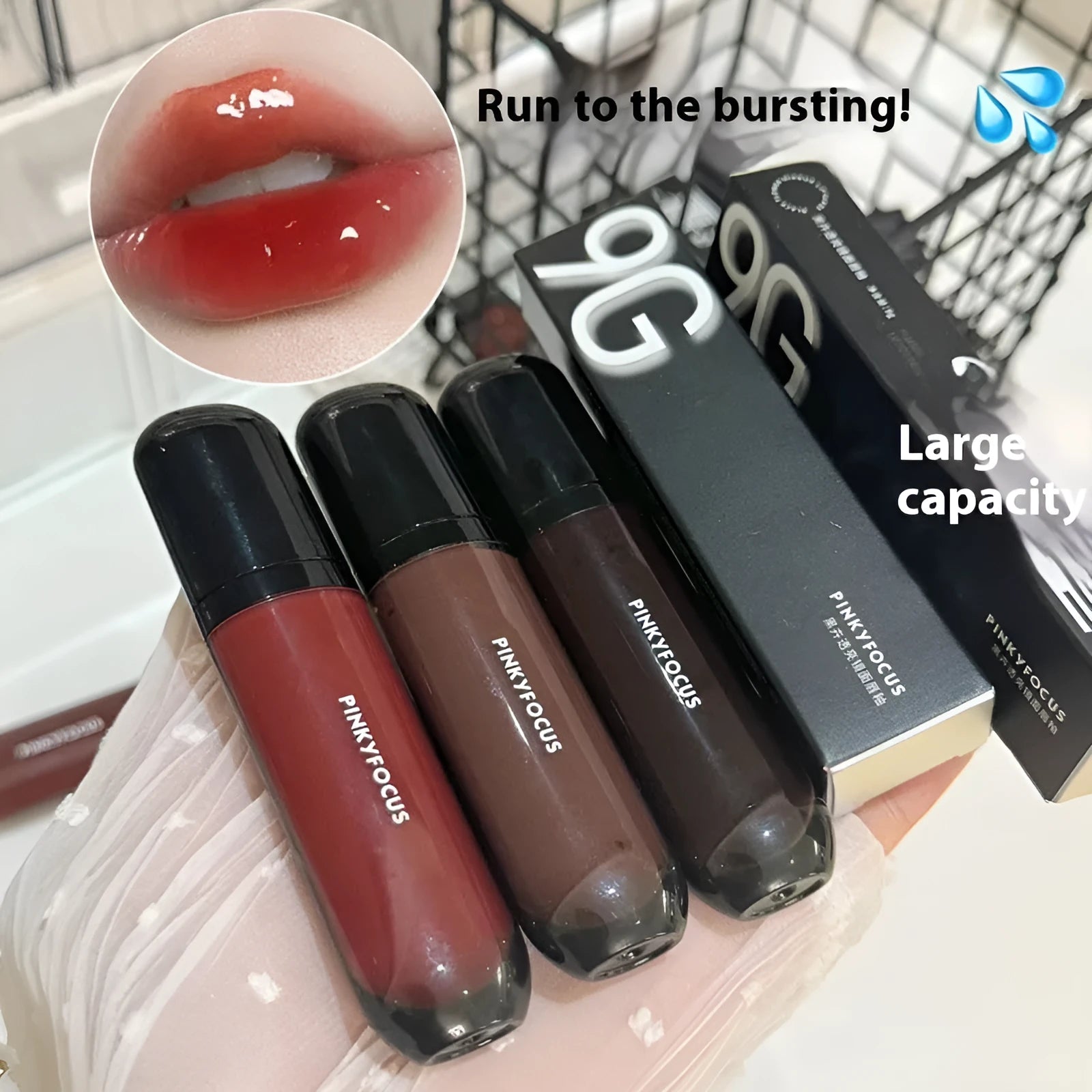 Mirror Lip Paint lacquer tube in six dark berry and tomato red shades for glossy, durable wear.