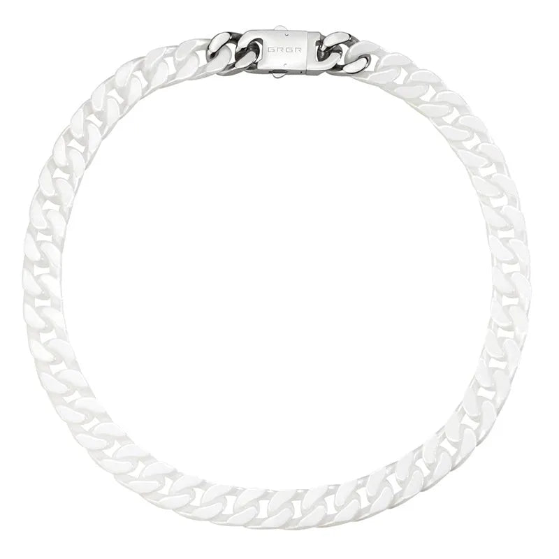 Classic patchwork ceramic chain necklace in black and white with titanium steel options, 13mm width, 45cm length