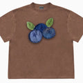 Blueberry patchwork print short-sleeved t-shirt in ice oxygen cotton fabric with loose fit