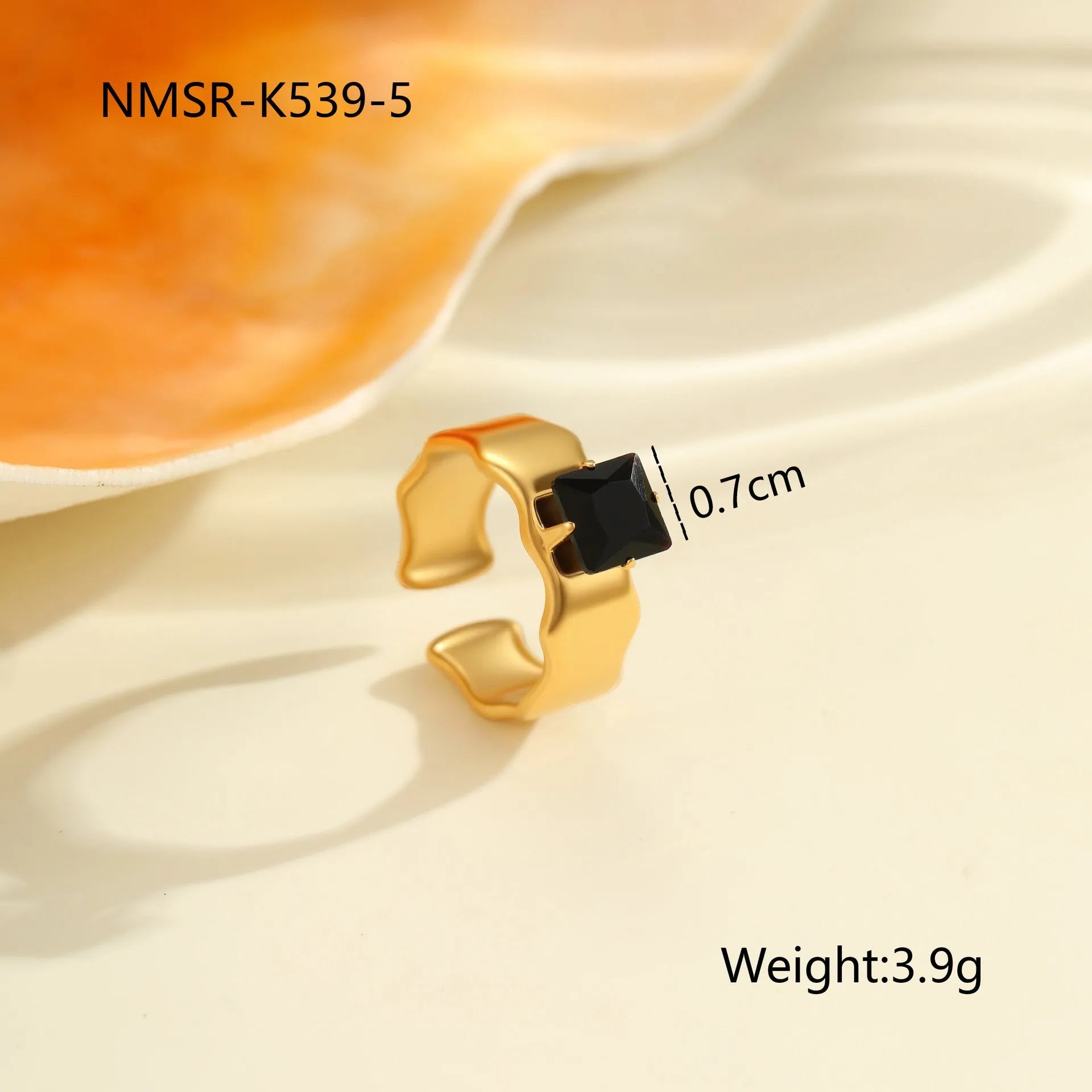 Open mouth adjustable titanium steel ring with geometric design and inlaid zircon details
