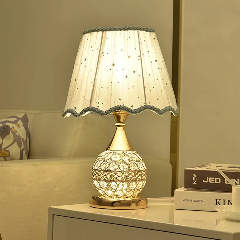 Gold crystal desk lamp with handcrafted pendant on iron art base for bedroom bedside table