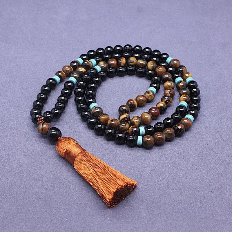 Black agate bracelet and tigereye stone necklace geometric jewellery set