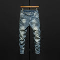 Men's slim-fitting skinny jeans in dark blue cotton denim with micro elasticity.
