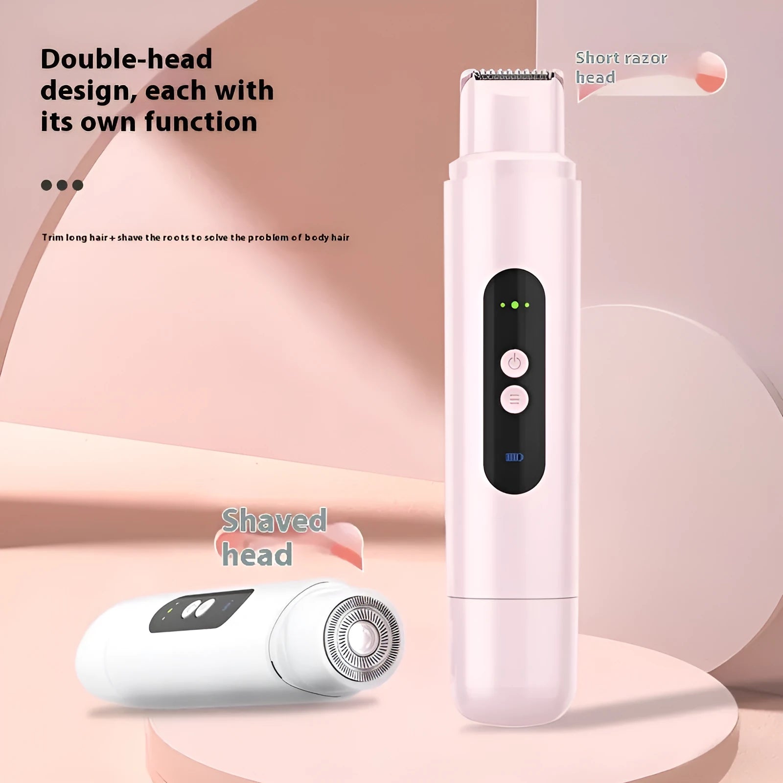 Pink portable electric armpit hair trimmer with floating blade and USB charging cable