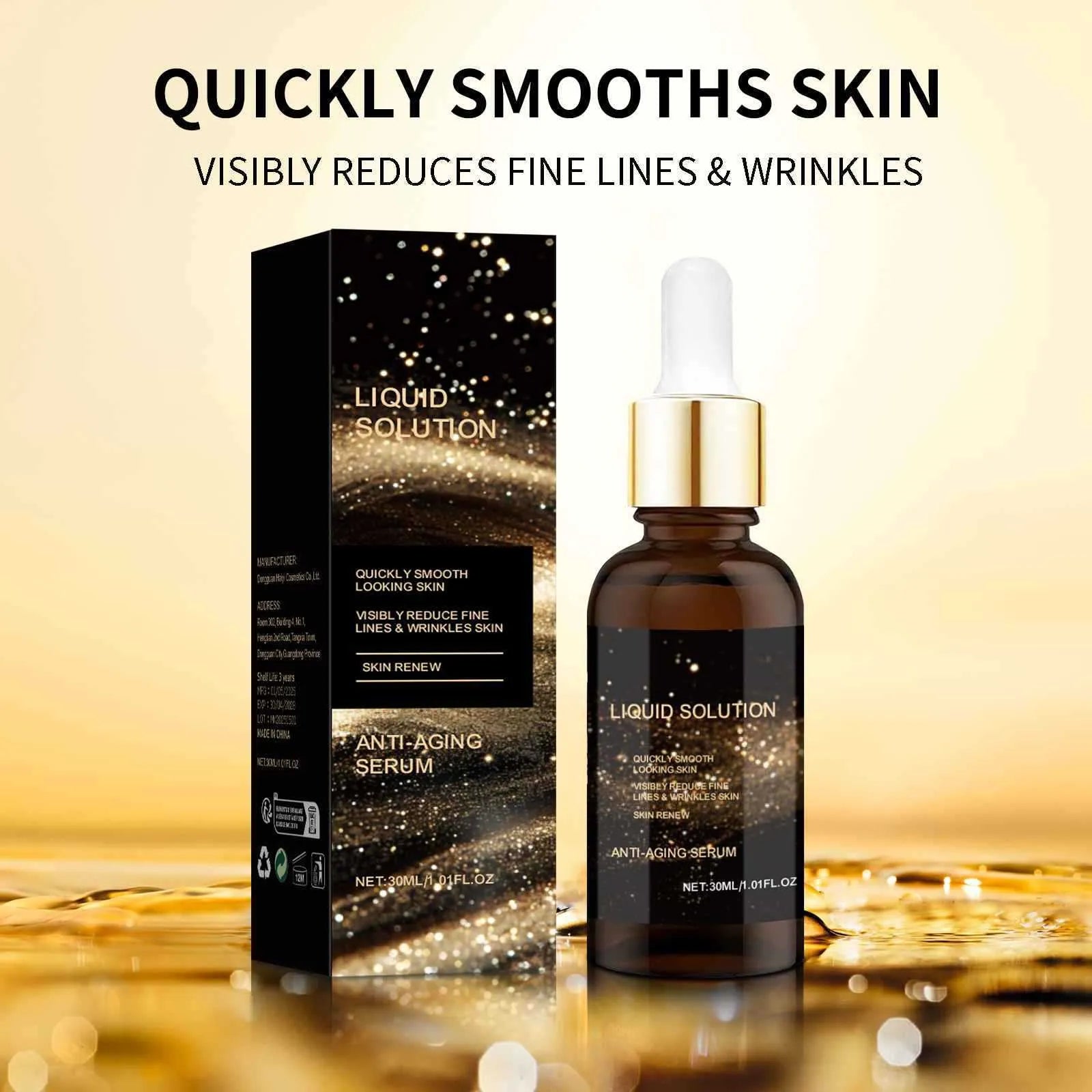 30 ml bottle of facial liquid moisturising solution with hyaluronic acid